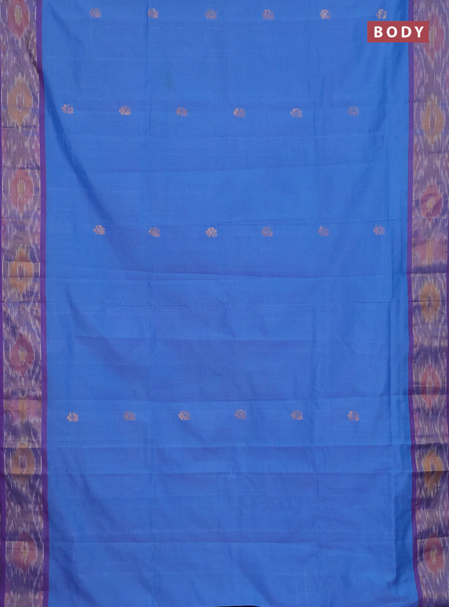 Semi silk cotton saree blue and violet with zari woven buttas and ikat zari woven border