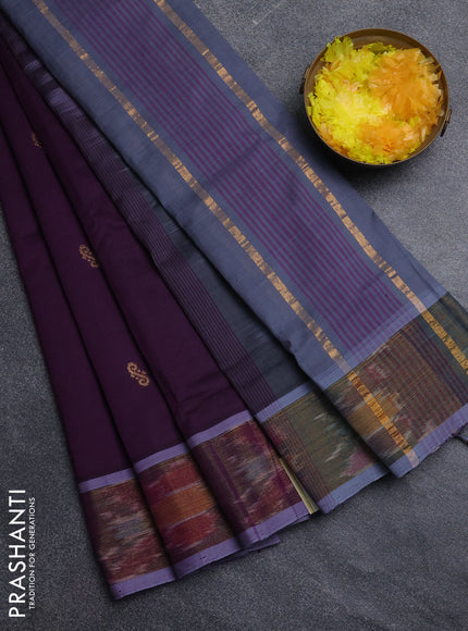 Semi silk cotton saree purple and grey with zari woven buttas and ikat zari woven border