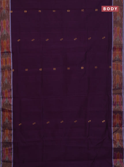 Semi silk cotton saree purple and grey with zari woven buttas and ikat zari woven border