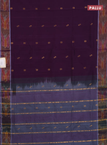 Semi silk cotton saree purple and grey with zari woven buttas and ikat zari woven border