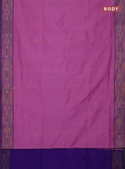 Semi silk cotton saree lavender and violet with zari woven buttas and ikat zari woven border