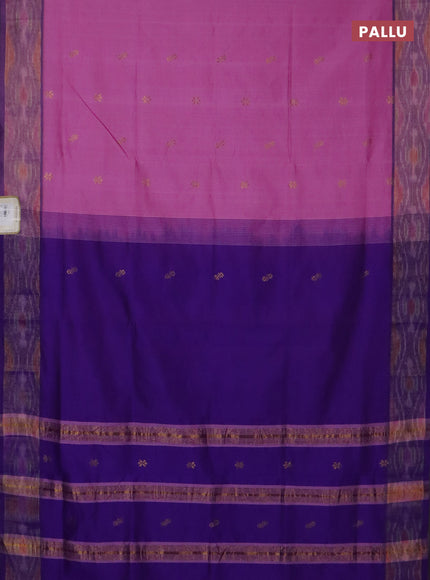 Semi silk cotton saree lavender and violet with zari woven buttas and ikat zari woven border