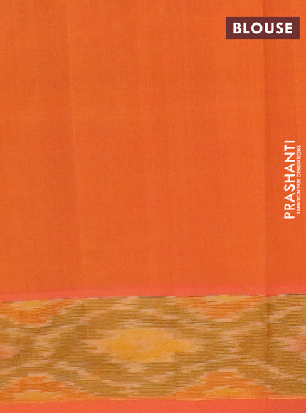 Semi silk cotton saree green and orange with zari woven buttas and ikat zari woven border