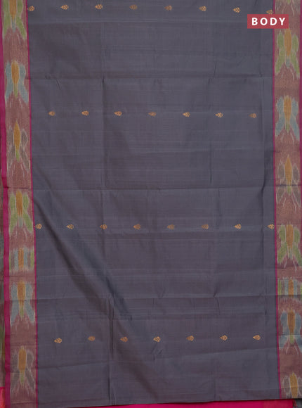 Semi silk cotton saree grey and pink with zari woven buttas and ikat zari woven border
