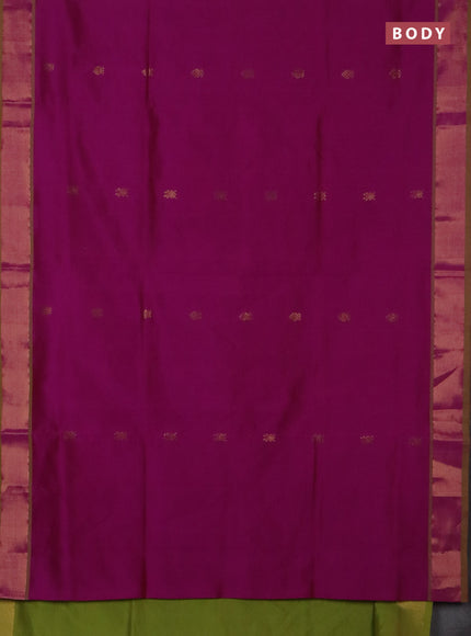 Semi silk cotton saree purple and light green with zari woven buttas and zari woven border