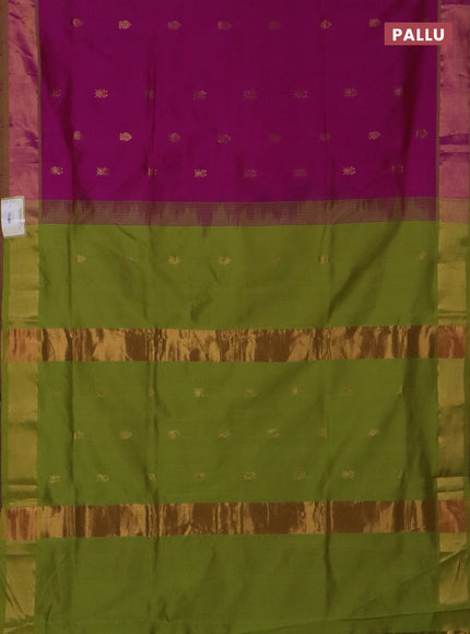 Semi silk cotton saree purple and light green with zari woven buttas and zari woven border
