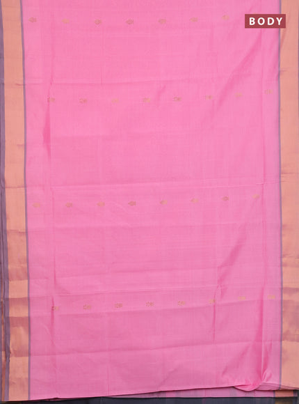 Semi silk cotton saree light pink and grey with zari woven buttas and zari woven border