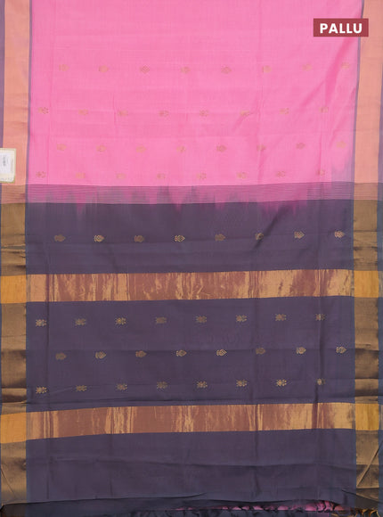 Semi silk cotton saree light pink and grey with zari woven buttas and zari woven border