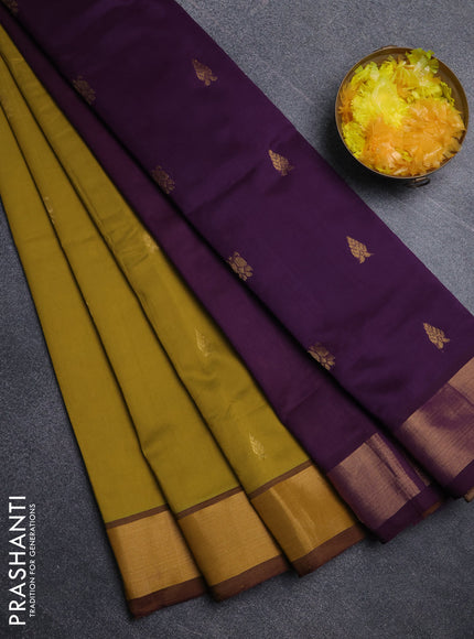 Semi silk cotton saree wine shade and mustard yellow with zari woven buttas and zari woven border