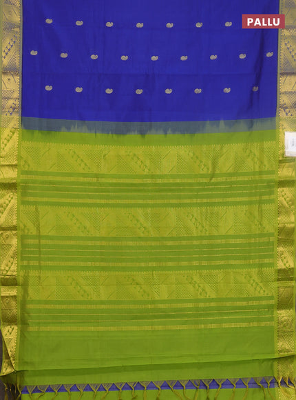 Semi silk cotton saree blue and light green with paisley zari woven buttas and zari woven border