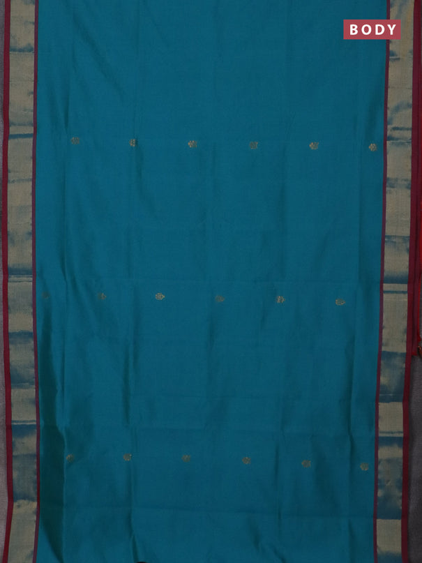 Semi silk cotton saree peacock green and red with zari woven buttas and zari woven border