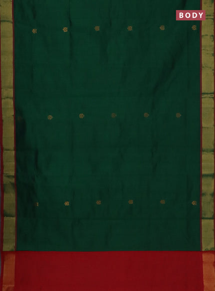 Semi silk cotton saree green and red with zari woven buttas and zari woven border