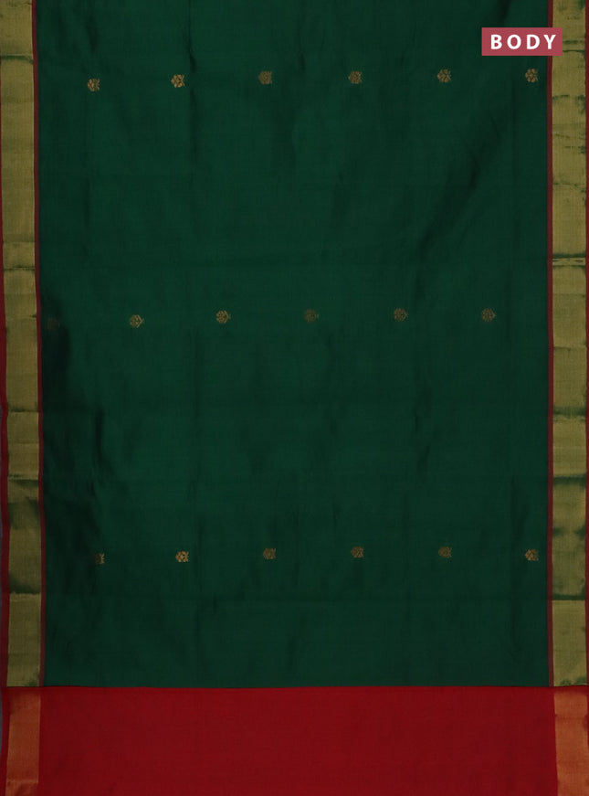 Semi silk cotton saree green and red with zari woven buttas and zari woven border