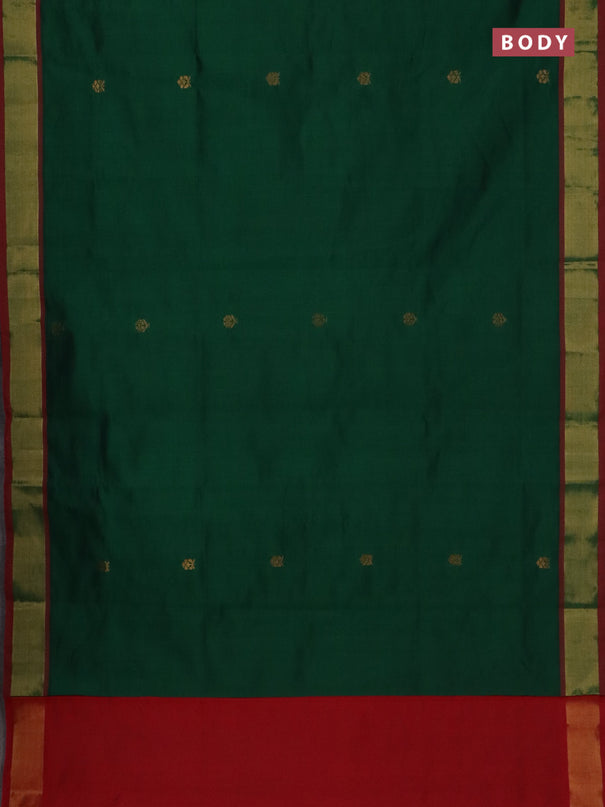 Semi silk cotton saree green and red with zari woven buttas and zari woven border