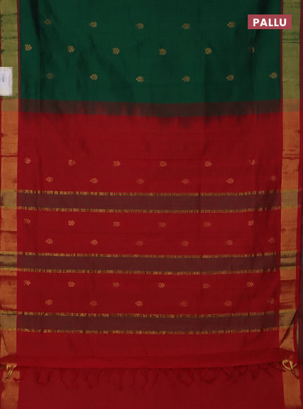 Semi silk cotton saree green and red with zari woven buttas and zari woven border