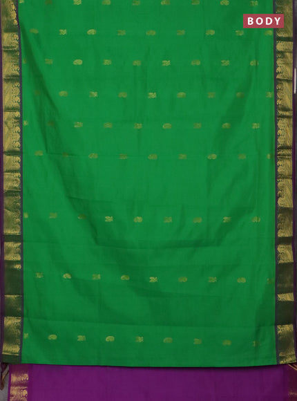 Semi silk cotton saree light green and purple with paisley zari woven buttas and zari woven border