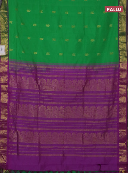 Semi silk cotton saree light green and purple with paisley zari woven buttas and zari woven border