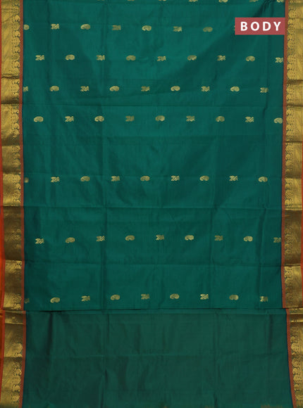 Semi silk cotton saree green and dark mustard with zari woven buttas and zari woven border
