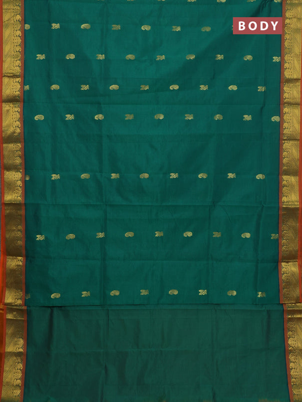 Semi silk cotton saree green and dark mustard with zari woven buttas and zari woven border