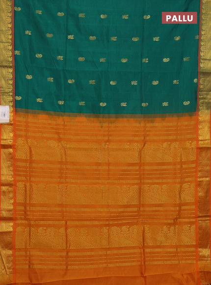 Semi silk cotton saree green and dark mustard with zari woven buttas and zari woven border