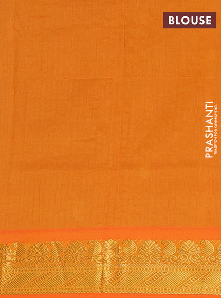 Semi silk cotton saree green and dark mustard with zari woven buttas and zari woven border