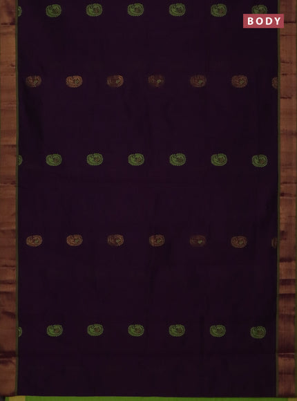 Semi silk cotton saree purple and light green with thread & zari woven buttas and zari woven border