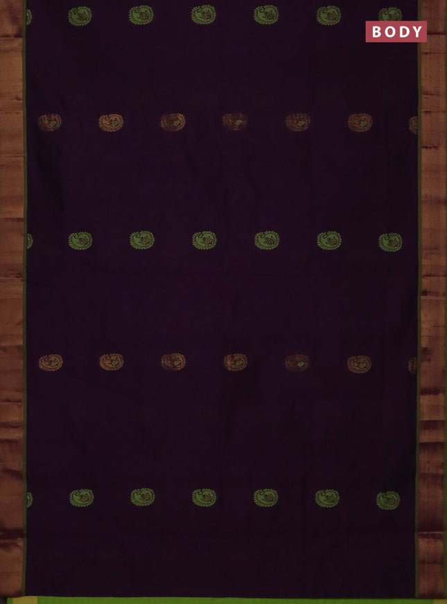 Semi silk cotton saree purple and light green with thread & zari woven buttas and zari woven border