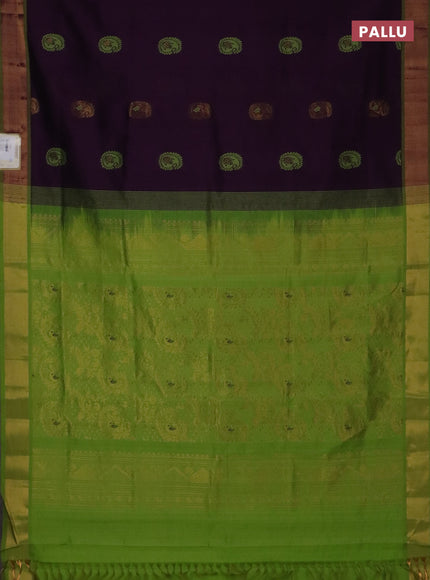 Semi silk cotton saree purple and light green with thread & zari woven buttas and zari woven border