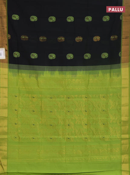 Semi silk cotton saree black and light green with thread & zari woven buttas and zari woven border