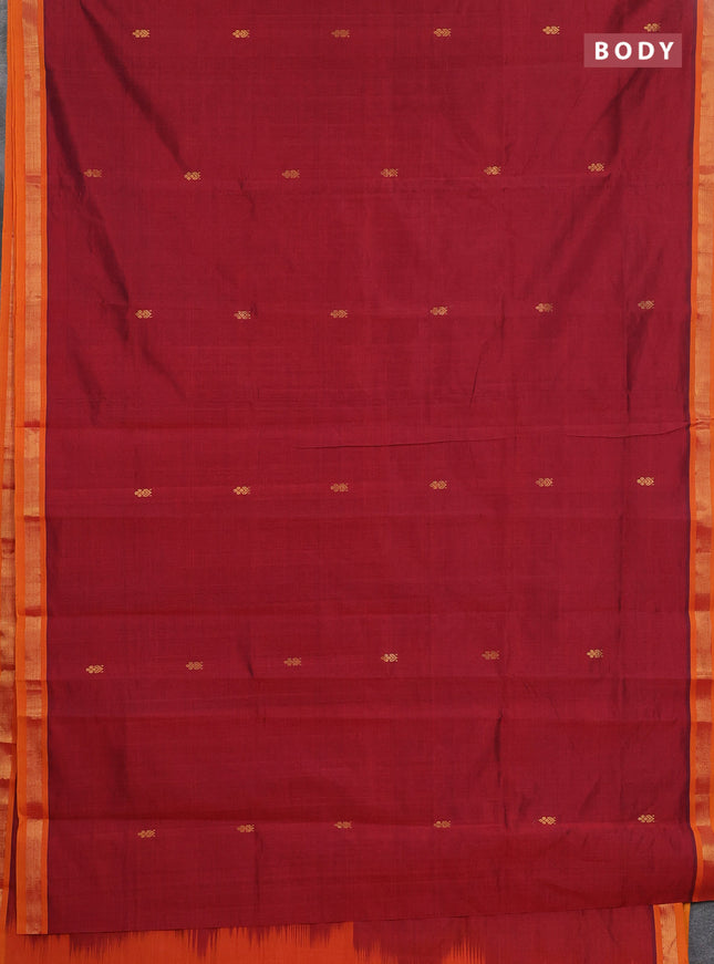 Semi silk cotton saree maroon and mustard yellow with zari woven buttas and zari woven border
