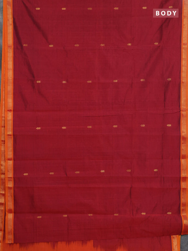 Semi silk cotton saree maroon and mustard yellow with zari woven buttas and zari woven border