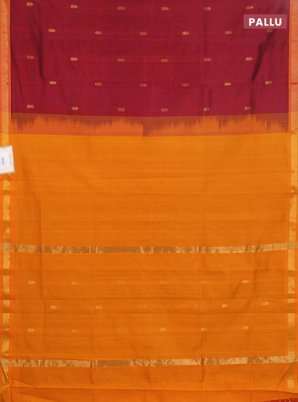 Semi silk cotton saree maroon and mustard yellow with zari woven buttas and zari woven border