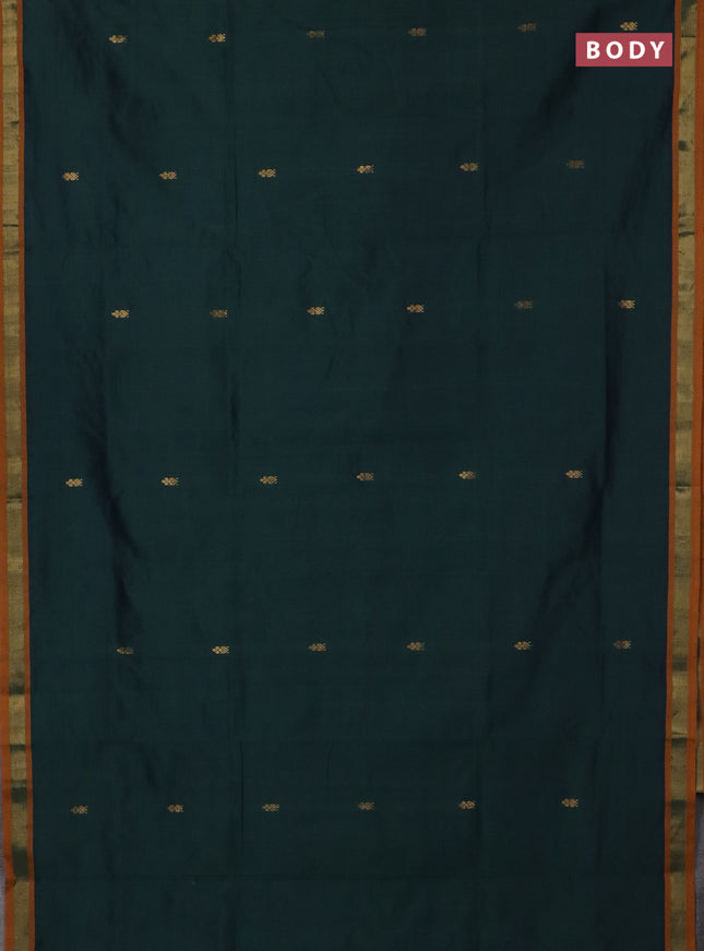 Semi silk cotton saree bottle green and mustard yellow with zari woven buttas and zari woven border
