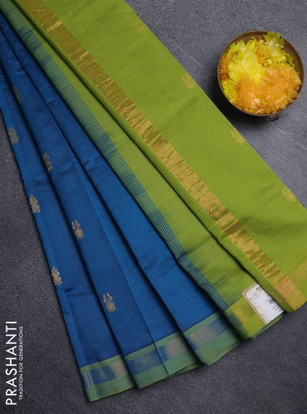 Semi silk cotton saree peacock green and light green with zari woven buttas and zari woven border