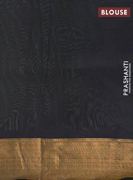 Semi silk cotton saree mild pista green and black with zari woven buttas and zari woven border