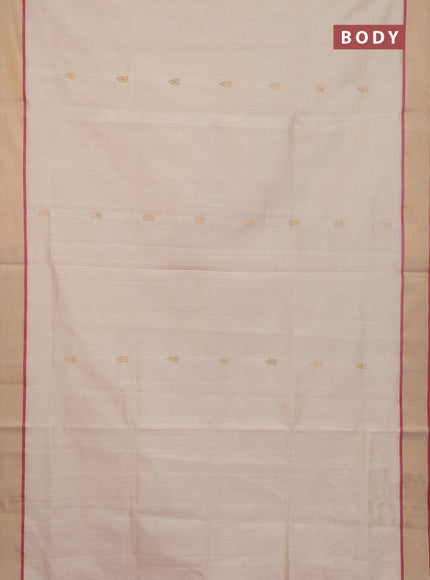 Semi silk cotton saree off white and red with zari woven buttas and zari woven border