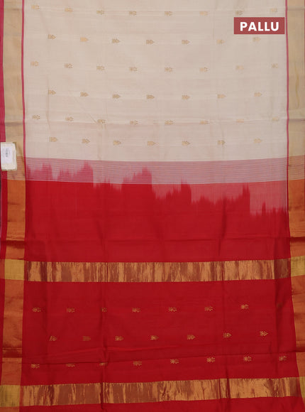Semi silk cotton saree off white and red with zari woven buttas and zari woven border