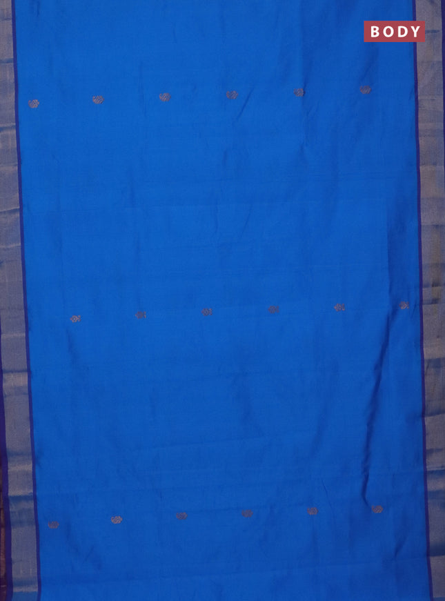 Semi silk cotton saree cs blue and purple with zari woven buttas and zari woven border