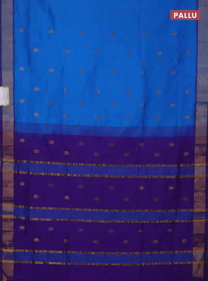 Semi silk cotton saree cs blue and purple with zari woven buttas and zari woven border