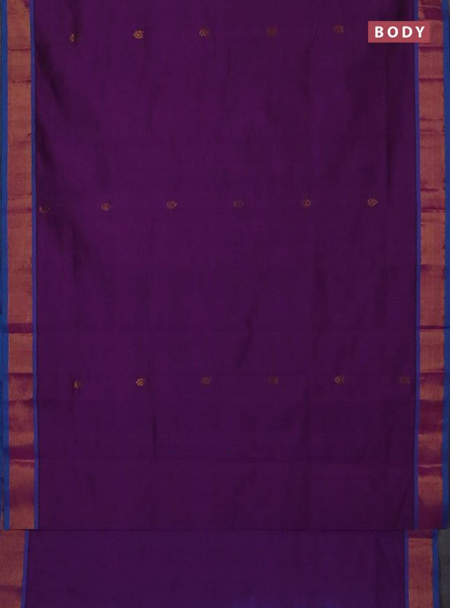 Semi silk cotton saree purple and cs blue with allover zari woven buttas and zari woven border