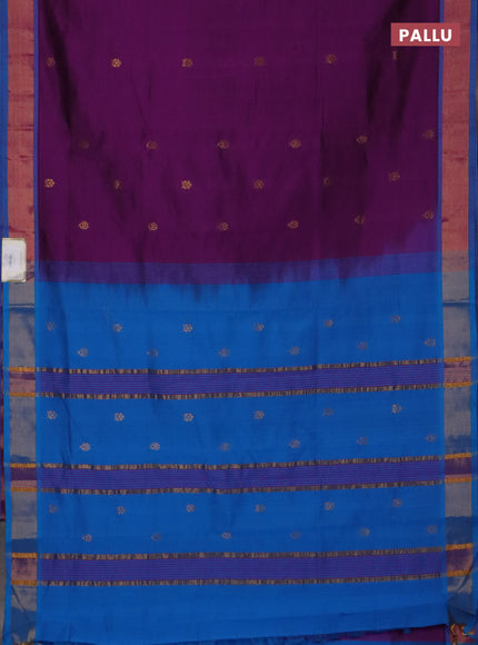 Semi silk cotton saree purple and cs blue with allover zari woven buttas and zari woven border