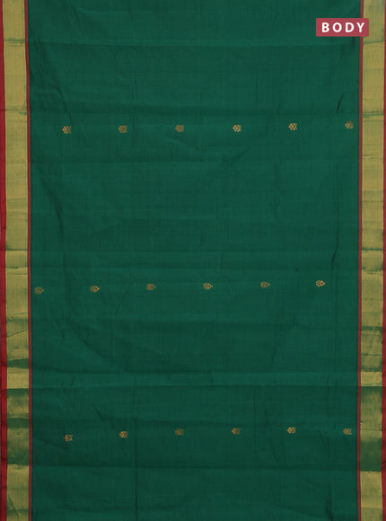 Semi silk cotton saree green and red with allover zari woven buttas and zari woven border
