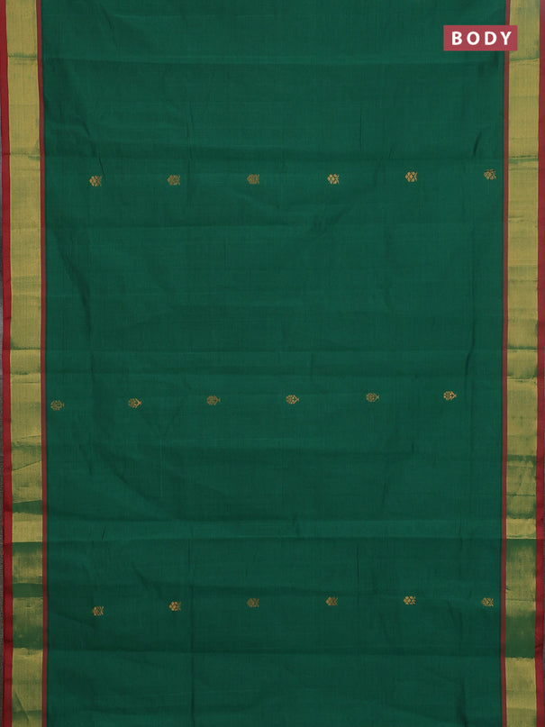 Semi silk cotton saree green and red with allover zari woven buttas and zari woven border