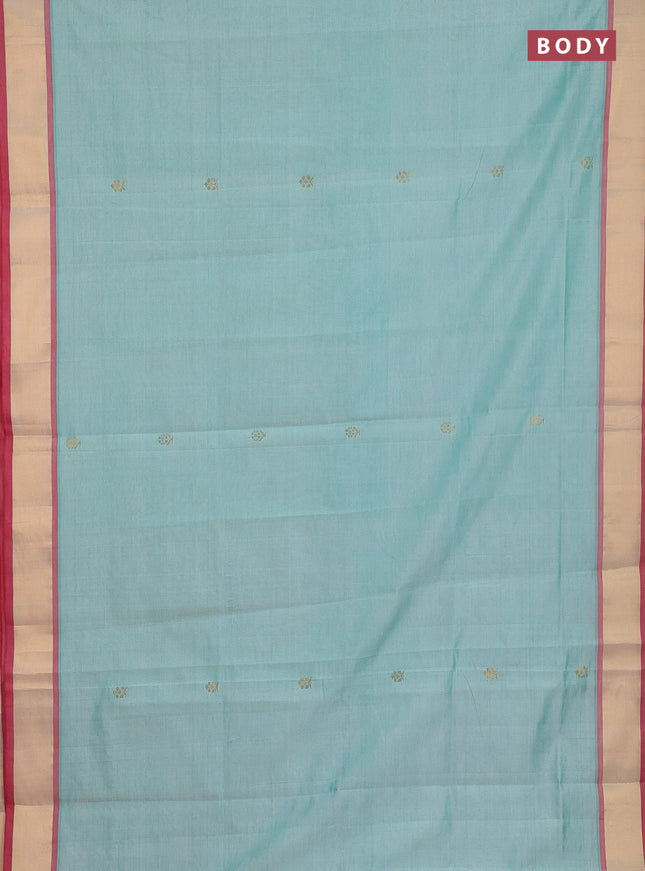 Semi silk cotton saree teal green shade and red with allover zari woven buttas and zari woven border