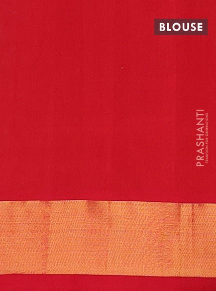 Semi silk cotton saree teal green shade and red with allover zari woven buttas and zari woven border