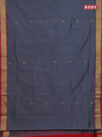 Semi silk cotton saree grey and red with allover zari woven buttas and zari woven border