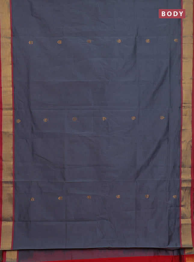 Semi silk cotton saree grey and red with allover zari woven buttas and zari woven border