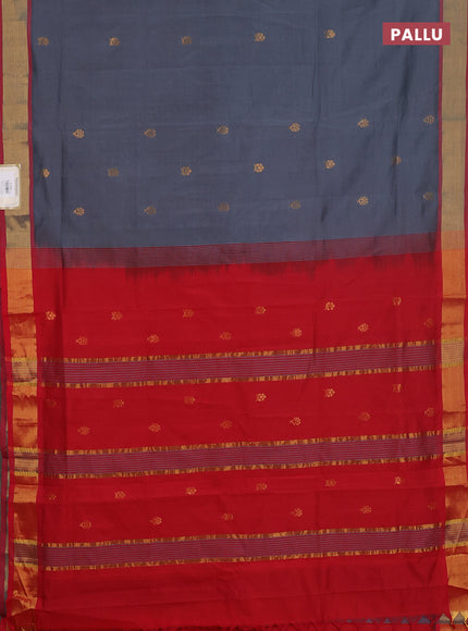 Semi silk cotton saree grey and red with allover zari woven buttas and zari woven border