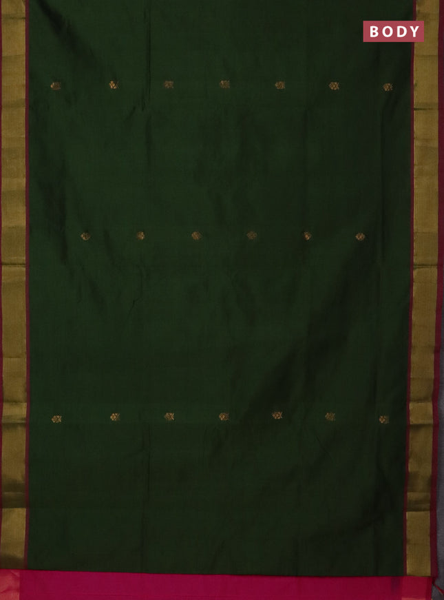 Semi silk cotton saree green and pink with allover zari woven buttas and zari woven border