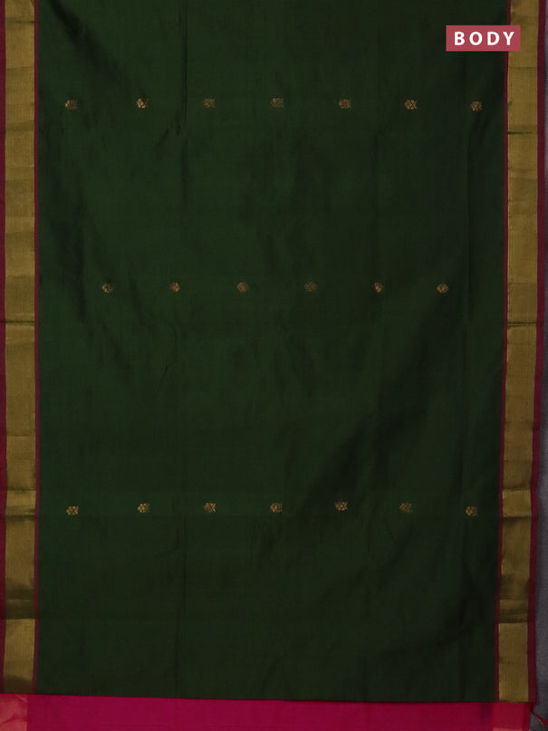 Semi silk cotton saree green and pink with allover zari woven buttas and zari woven border